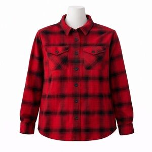 Size XL The BC Clothing Co 100%Cotton Red and Black Plaid Flannel Button Down